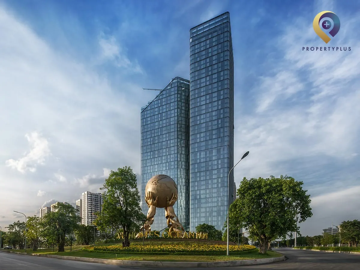 Toàn cảnh Techno Park Tower nhìn từ vòng xoay Vinhomes Ocean Park.